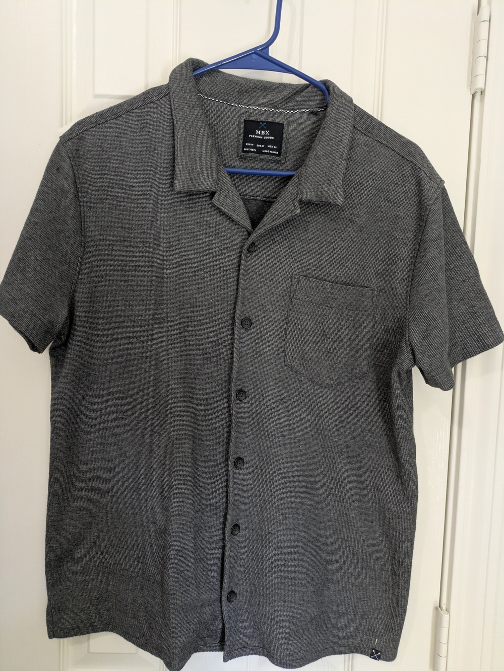 MBX Short Sleeve Casual Button-Down Shirt - Heather Gray